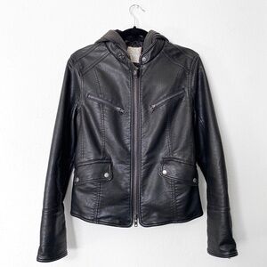 Free People Hooded Vegan Leather Jacket